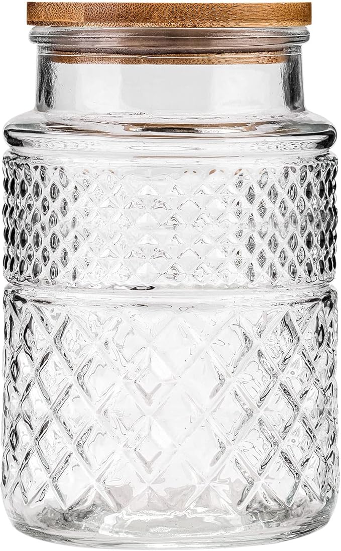 WHJY Glass Storage Container with Lid, Airtight Glass Jars, Farmhouse Tea Canister, Dog Treat Jar for Pet, Glass Candy Cookies Coffee Canister Jar Bath Salt Container - Round 67 oz