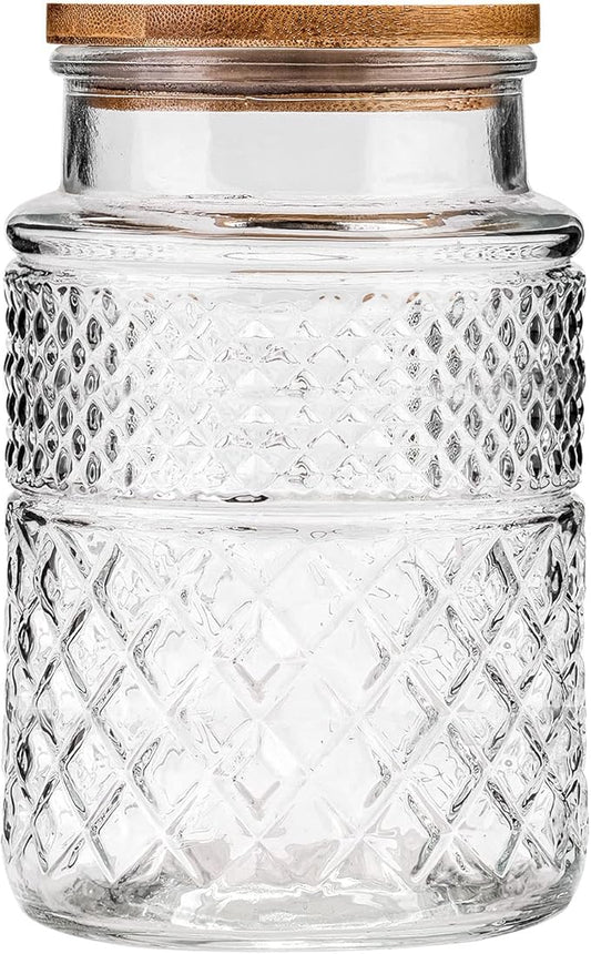 WHJY Glass Storage Container with Lid, Airtight Glass Jars, Farmhouse Tea Canister, Dog Treat Jar for Pet, Glass Candy Cookies Coffee Canister Jar Bath Salt Container - Round 67 oz