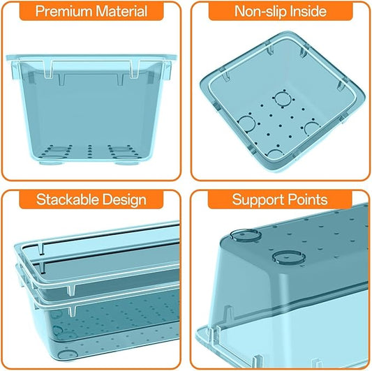 WOWBOX 32 PCS Plastic Drawer Organizer Set, 4 Sizes Desk Drawer Organization and Storage Containers for Makeup, Cosmetics, Jewelry and Gadgets in Kitchen, Bathroom, Bedroom, Office, Clear Sea Blue