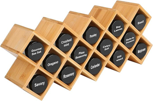 Phyllia Bamboo Spice Rack Organizer 4-Tier Countertop Organiser, Criss-Cross Kitchen cabinet Free-Standing Countertop Storage shelf Fit for Spice Jar, Can, Bottle (Jars Not Include)