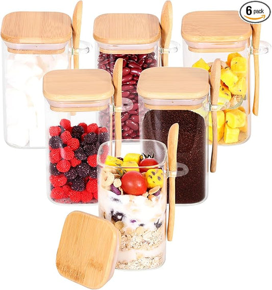 13 OZ Tea Containers for Loose Tea, Set of 6Tea Jars for Loose Tea, Glass Jars with Lids and Spoons, Sugar Container with Spoon Coffee Bar
