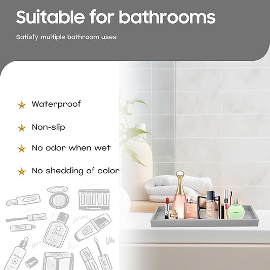 Vanity and Bathroom Tray, 15" ABS Countertop Organizer,Waterproof Vanity Tray for Toilet Tank,Perfume,Soap,Keys,Bathroom Accessories,Kitchen and Bath Trays,Non Slip Small Trays,Gray,2 Pack