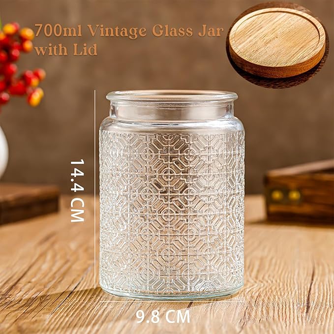 Vintage Glass Jar With Airtight Lid, Spice Jars Overnight Oats Containers Glass Storage Containers Kitchen Storage Containers for Sugar, Coffee, Tea,Candy Cookie,Pasta,Cereal