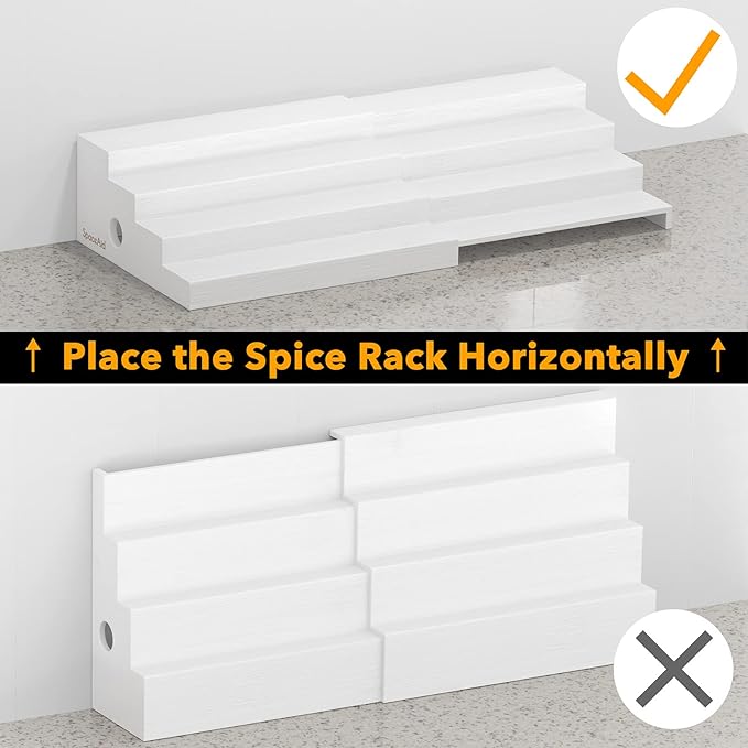 SpaceAid Bamboo Spice Rack Organizer for Cabinet, Kitchen Pantry Spices Storage Rack for Cabinets Organization, Home Seasoning Tiered Can Goods Racks Wood Shelf Organizers (4 Tier, White)