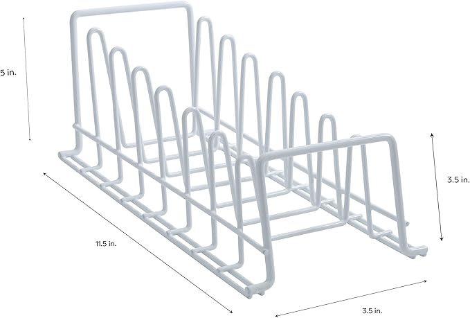 Organize It All Vinyl Coated Kitchen Wire Lid Plate Rack, 8 dividers, Great for Storing Plates, Lids, Kitchen Organization, White