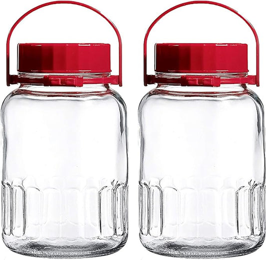 1 Gallon Glass Jar With Lid Wide Mouth Airtight Plastic Pour Spout Lids Bulk-Dry Food Storage Pickling Mason Jar Canister Raw Milk Bottle Jug Fermenting Sun Tea Kombucha Kefir Water Storing Canning