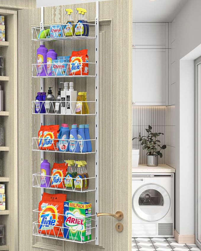 Over The Door Pantry Organizer, Pantry Organizers and Storage - 6-Tier Pantry Door Organizer, Over The Door Spice Rack for Kitchen, Bathroom, Bedroom Organization