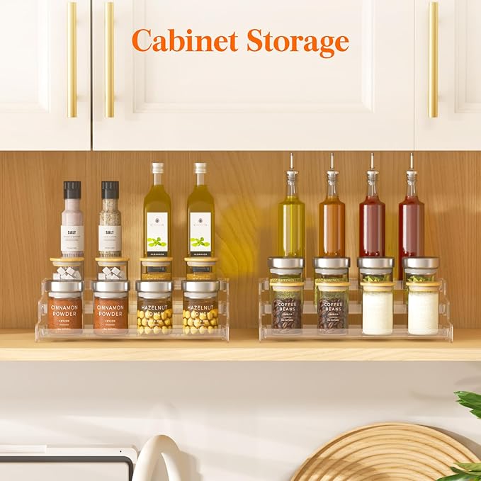 Lifewit Plastic 1 Pack 3-Tier Spice Rack, Clear Spice Organization for Cabinet, Counter, Organizer Shelf for Condiment, Seasoning, Syrup, Liquor, Medicine and Perfume for Kitchen, Pantry, Bar, Bath