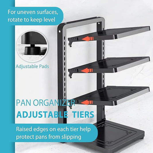 Pot and Pan Organizer Rack for under Cabinet, Heavy Duty Pot Pan Rack under Sink Organizers and Storage, Pot lid organizer, Kitchen Cabinet Organizer with 4 Adjustable Tiers