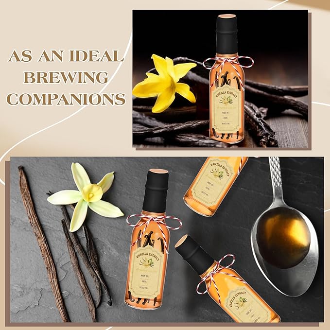 12 Pcs Vanilla Extract Bottles for Homemade, Vanilla Jars Glass Bottle with Lids Cap Shrink Band Sticker Syrup Food Storage Canister for Liquids Bean Sauce Spice Gift Giving(5 oz)