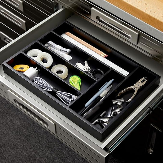 Juvale Bamboo Silverware Organizer for Drawer, Kitchen, 6 Slot Utensil Tray (Black, 17 x 11.75 x 1.75 In)