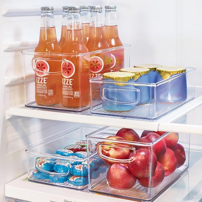 iDesign Plastic Fridge and Freezer Organizer Bin with Integrated Handles – 10” x 5” x 6”, Clear (Pack of 4)