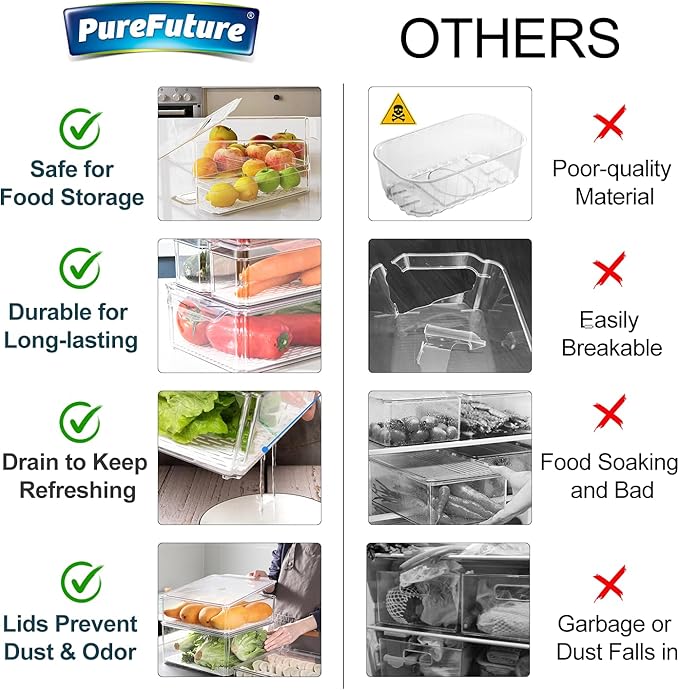 14-Pack Fridge Organizer – Stackable Refrigerator Storage Bins with Lids – BPA-Free Clear Fruit Storage Containers for Vegetables, Food & Drinks