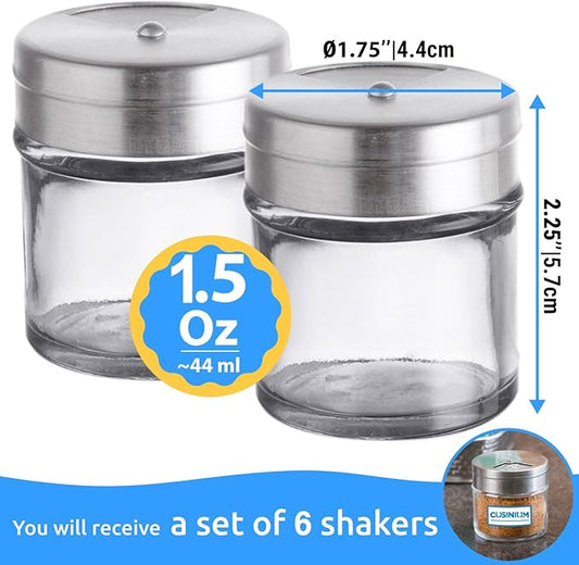 6-Pack 1.5oz Glass Spice Seasonings Shaker With Adjustable Lid