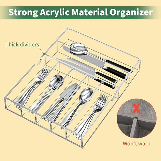 NIUBEE Expandable Kitchen Drawer Organizer for Flatware and Utensils,Clear Acrylic Adjustable Silverware Tray for Drawer,Office,Bathroom Supplies-9 Compartments