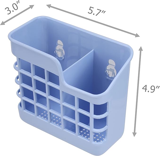 EIKS Plastic Utensil Holder Silverware Organizer Cutlery Drying Rack with Wall Mount Self Adhesive, Having 2 Divided Compartments - Total 2 Pack