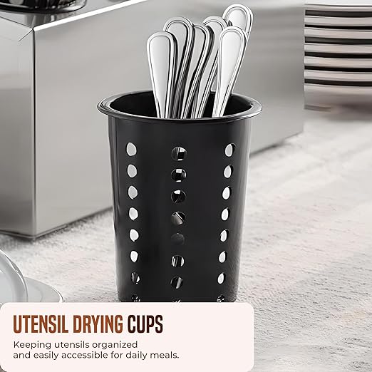 OCS Parts Perforated Utensil Drying Cups | Black | Set of 3 | Plastic Flatware Holder Cylinders for Kitchen Counter Organization