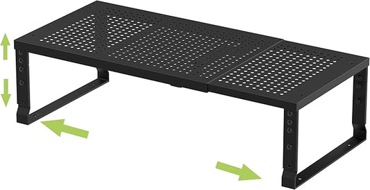 Expandable adjustable stackable kitchen organizer, spice rack,Metal Pantry Storage Shelves Racks,Counter Shelf for Cabinets, Countertop, Cupboard(1 PACK/LARGE/BLACK)