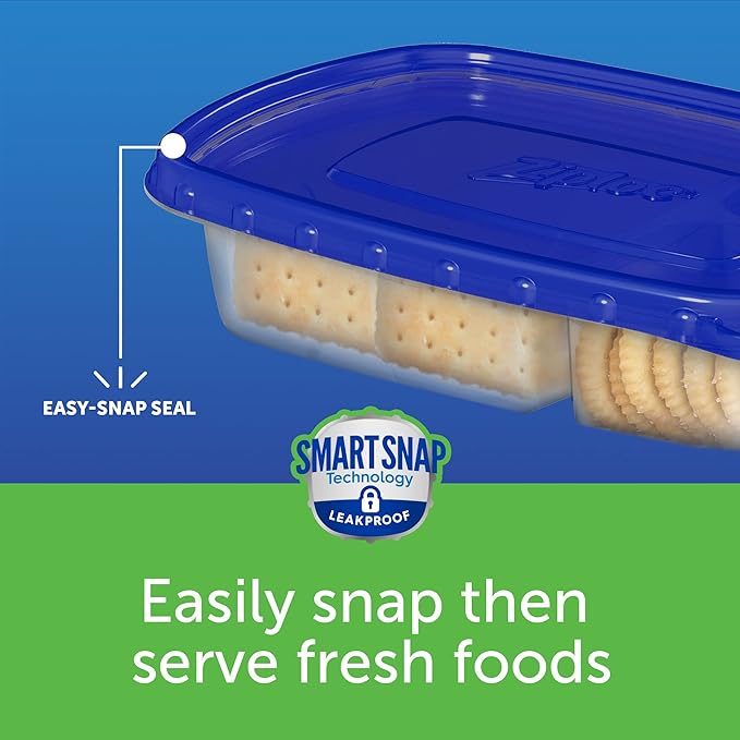 Ziploc Food Storage Meal Prep Containers Reusable for Kitchen Organization, Smart Snap Technology, Dishwasher Safe, Divided Rectangle, 8 Count