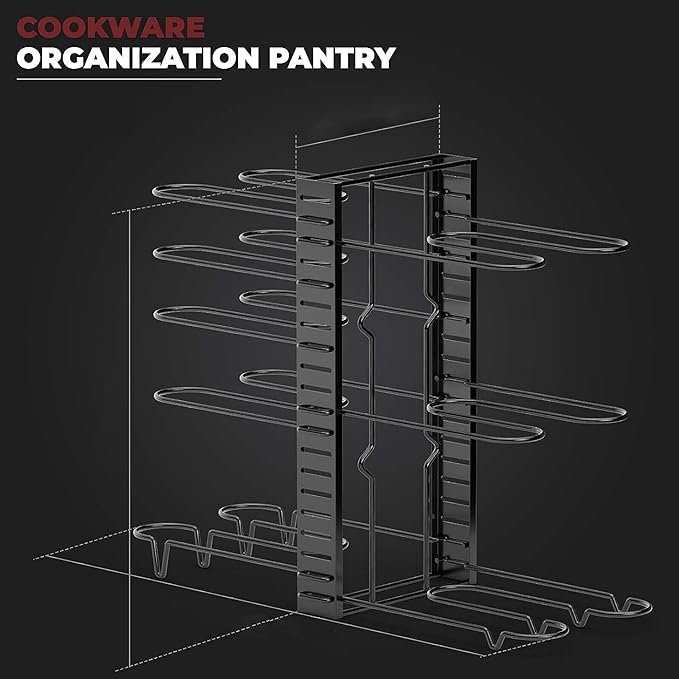 Vdomus Pot Rack Organizer with 3 DIY Methods, Black Metal Kitchen 8+ Pots Holder, Height and Position are Adjustable Cabinet Pantry Pot Lid Holder (Upgraded)
