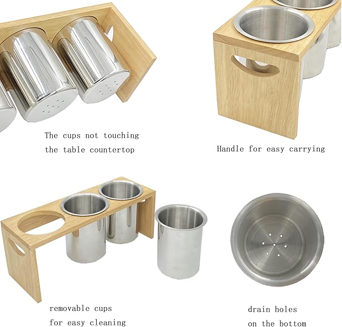 Flatware Caddy Stainless Steel Cutlery Holder with Wood Base