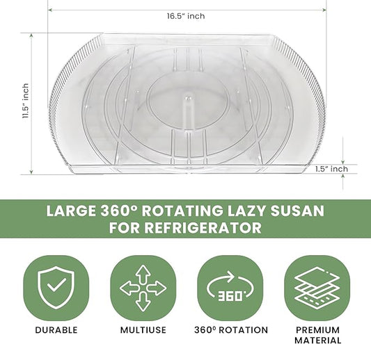 NOSTALGIQ 360° Rotating Lazy Susan for Refrigerator| Rectangular Fridge Organizer | Cabinet, Pantry, Refrigerator Organizers and Storage | Effortlessly Refrigerator Organizing Solution (16.5 x 11in)