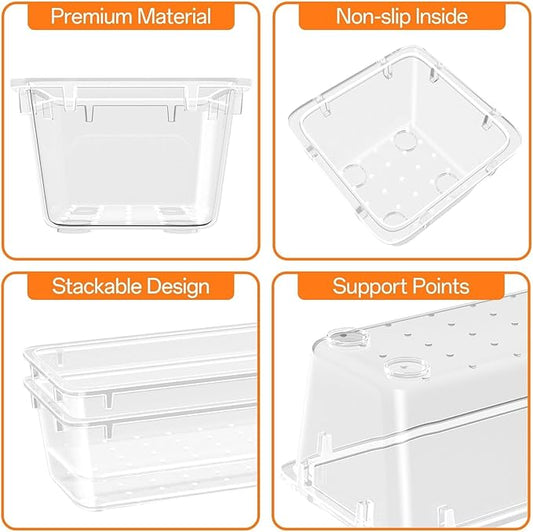 WOWBOX 8 PCS Clear Plastic Drawer Organizer Set, 4 Sizes Desk Drawer Organization and Storage Containers for Makeup, Cosmetics, Jewelry and Gadgets in Kitchen, Bathroom, Bedroom, Office, Clear