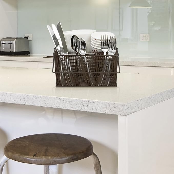 Sorbus® Utensil Caddy — Silverware, Napkin Holder, and Condiment Organizer — Multi-Purpose Steel Mesh Caddy—Ideal for Kitchen, Dining, Entertaining, Tailgating, Picnics, and much more (Bronze)