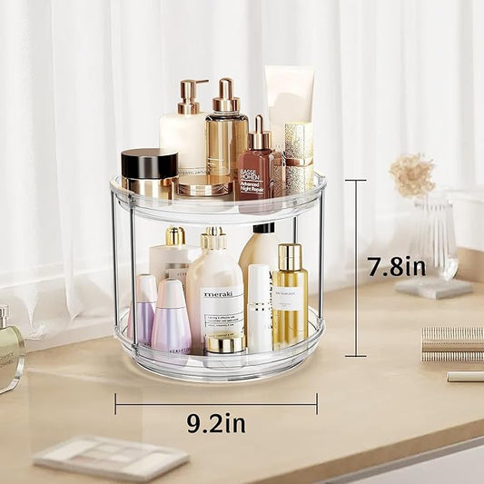 2pcs 2-Tier Lazy Susan Turntable Organizer, 9.2'' Spice Rack for Cabinet, Rotating Medicine Cabinet Organizer for Condiment, Pill Bottle, Kitchen Pantry, Countertop, Bathroom, Makeup Organizer