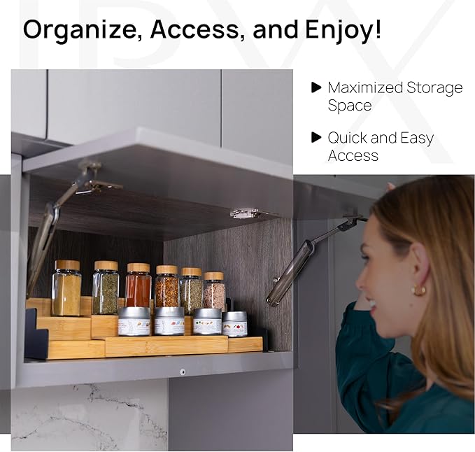 Ibyx Premium 3-Tier Spice Rack Organizer for Cabinet - Expandable Bamboo Spice Storage - Non-Skid Countertop Step Spice Shelf - Great for Kitchen Cabinet, Countertop, Cupboard, Pantry (Natural)