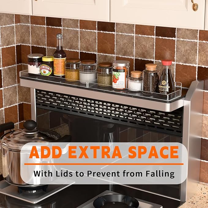 30" Acrylic Stove Top Shelf for Kitchen Stove, Floating Shelves for Wall, Over Stove Shelf for Back of Stove, Space-Saving Spice Rack, Two Mounting Options, Heat-Resistant & Durable