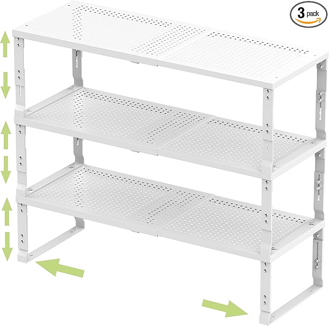 Adjustable Expanable Stackable Spice Rack Shelf Pantry Storage Organizer for Kitchen Cabinet,Countertop,Bathroom and More.Space is no Longer Limited(3Packs/White/Medium)