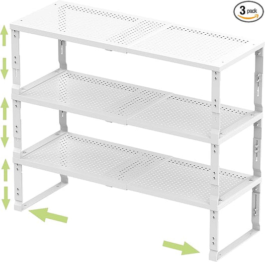 Adjustable Expanable Stackable Spice Rack Shelf Pantry Storage Organizer for Kitchen Cabinet,Countertop,Bathroom and More.Space is no Longer Limited(3Packs/White/Medium)