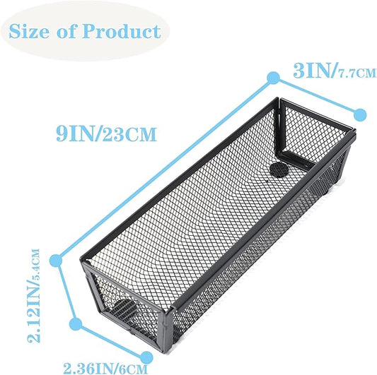 Silverware Organizer,Mesh Cutlery silverware Tray for Drawer,Tool tray organizer,Utensil Flatware Tableware Organizer for Kitchen,Office,with Non-slip,Fits Standard Drawer,(9X3 IN) 6PSC,Black