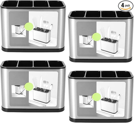 4PCS Silverware Cutlery Organizer, Stainless Steel Kitchen Utensil Holder with 4 Compartments for Counter, Caddy Organizer for Faltware Spoon Fork and Tool
