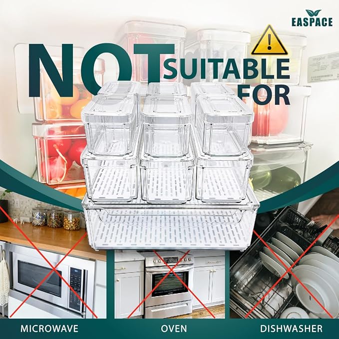 10-Pack Clear Fridge Organizer Bins with Lids & Drainage Holes, Stackable Container Set, BPA-Free Plastic Refrigerator Storage Containers for Food, Fruits, Vegetables, Meats (Multi-Purpose Storage)