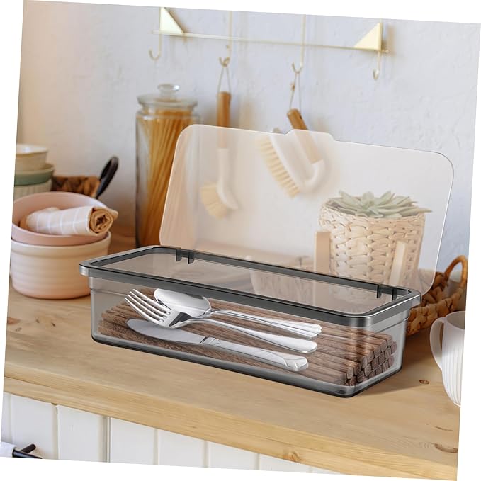 3PCS Flatware Tray with Lid and Drainer,Clear Utensil Drawer Organizer with Lid Covered,Stackable Cutlery Drawer Organizer Plastic Silverware Holder to Keeps Your Cutlery Organized and Protected