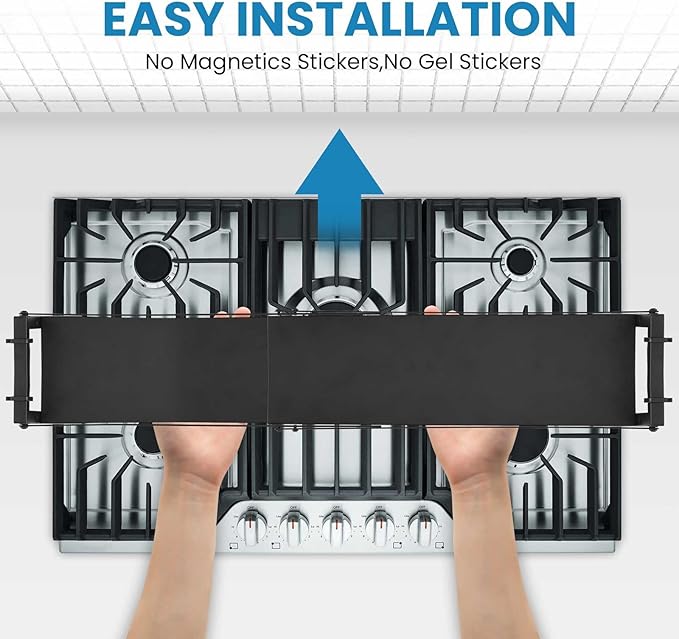 Stove Top Shelf, Extendable Spice Rack for Kitchen - Adjustable Over-the-Stove Shelf with 4 Hooks, Seasoning Organizer Countertop, Extra Space Saver (Black)