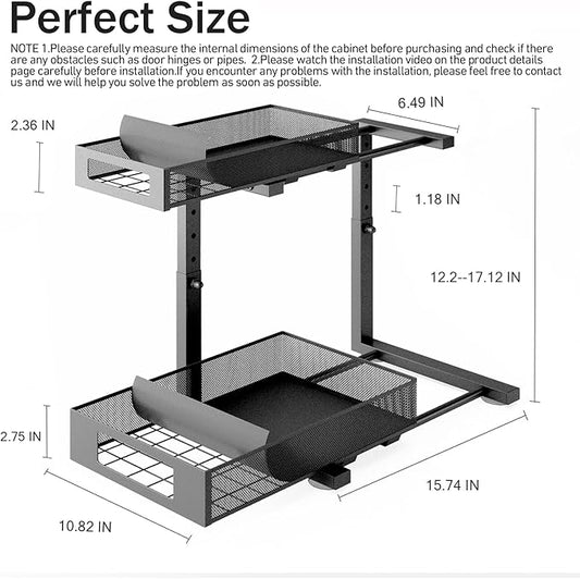 1 Pack 12"-17"H Under Sink Organizers And Storage Height Adjustable,2-Tier Pull Out Under Cabinet Shelf Organizer,Multi-Use Slide Out Drawer For Bathroom Kitchen Laundry-Black