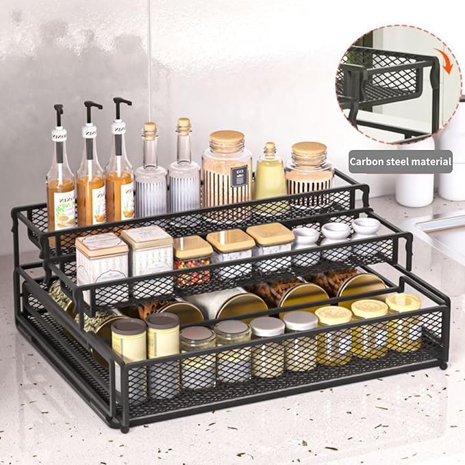 Spice Rack Organizer for Cabinet, Expandable 3 Tier Spice Organizer Shelf for Kitchen, Cabinet, Countertop, Pantry, Space Saving Design, Kitchen Organizers and Storage