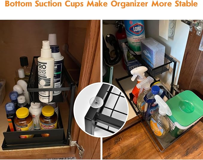 Webetop Under Kitchen Sink Organizers and Storage, 2 Tier Pull Out Cabinet Organizer, Multi-Purpose Sliding Shelf Under Bathroom Drawer- 14.2L x 10.6W x 11H