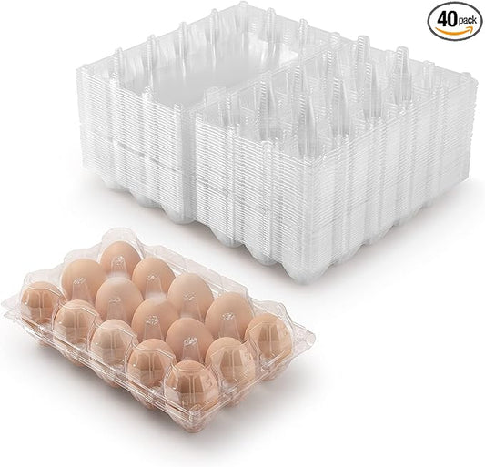 40 Pack Plastic Egg Cartons Cheap Bulk, 1 Dozen Clear Empty Egg Cartons for Chicken Eggs 3x5 Grids, Reusable Egg Carton for Family, Chicken Farm, Markets Display