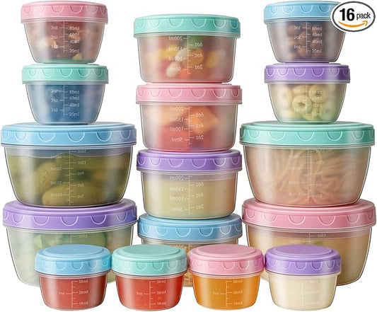 16 PCS Freezer storage Containers with Lids, Reusable BPA Free Plastic Soup Jars, Leakproof Salad Dressing Container to Go, Dishwasher & Microwave Safe Food Storage Containers for Lunch Meal Prep