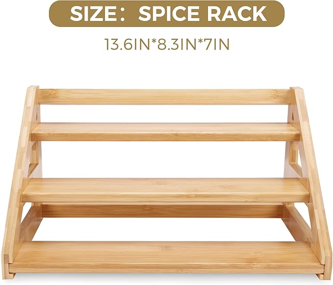 3-Tier Bamboo Spice Rack, Ideal for Kitchen Countertops, Cabinets & Pantries - Modern Design, Space-Saving (Spice Bottles Not Included)