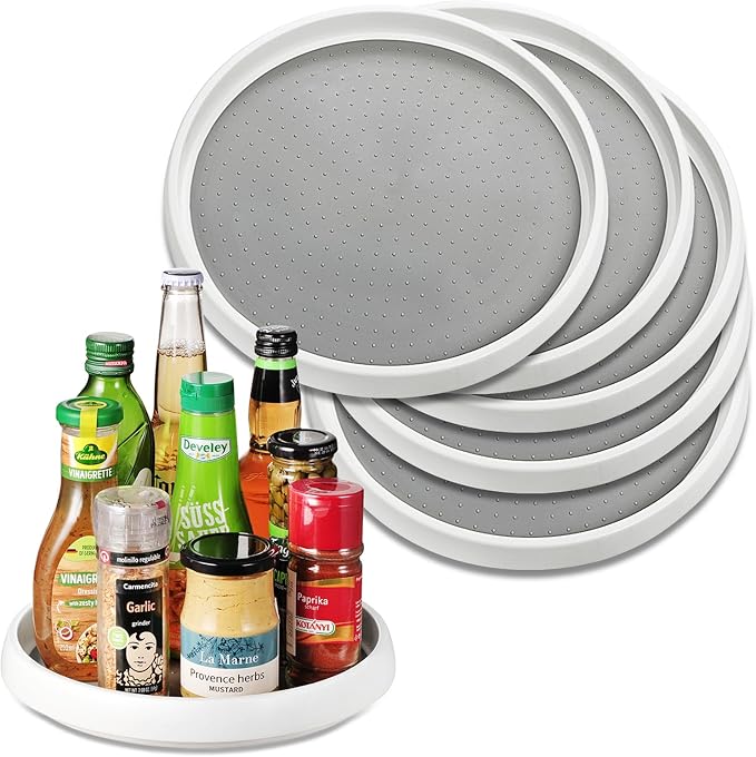 Amolliar 10 Inch 6 Pack Lazy Susan Turntable Rotating Organizer, Non-Skid Spinning Spice Rack for Cabinet, Pantry Storage, Kitchen, Fridge, Countertop, Bathroom, Makeup Vanity, Under Sink Organizing