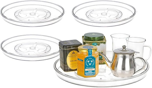 14" Lazy Susan Organizer. 360 Degree Rotating Turntable for Cabinets, Fridge, Pantry, Bathroom, Under Sink Organizing, Countertops, Vanity, Organizer for Spices Clear 4 Pack