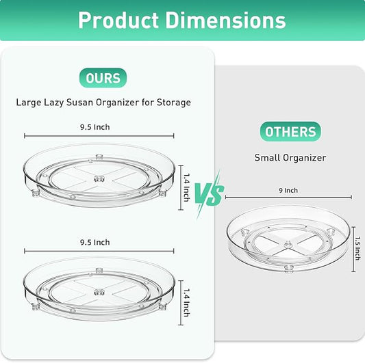 2 Pack Lazy Susan Organizer, 9.5 Inch Lazy Susan Turntable for Cabinet, Refrigerator Organizer for Pantry Organizers and Storage, Non-Skid Fridge Organizer