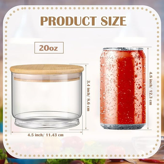 Suclain 3 Pcs 20oz Tea, Coffee, Sugar Stacking Jars Clear Glass Food Storage Jars with Lid Round Kitchen Containers with Sealing Bamboo Lid Airtight Canisters for Serving Tea Coffee Sugar with Sticker