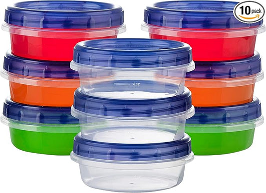 [8 Oz 10 Pack] Twist Top Food Soup Storage Containers with Screw On Lids Reusable Plastic Freezer Container leakproof, Airtight, Stackable, Microwave Safe BPA Free