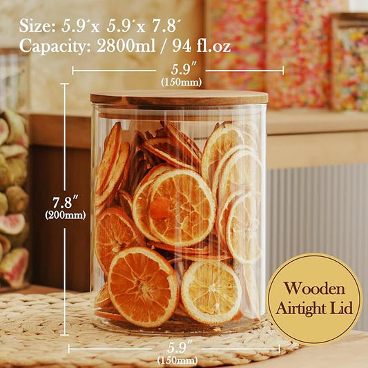 Labina Glass Storage Container Airtight Food Jars Kitchen Canister with Wood Lids, 94 Oz Wide Mouth Pantry Organization Glass Jar for Flour, Sugar, Cookie, Spagetti, Nuts and Candy (2 Pack)